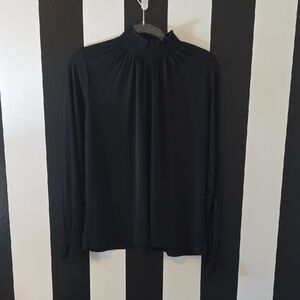Banana Republic Black Blouse with Ruffled Neckline